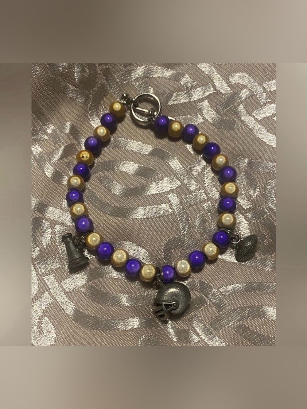 Silver Tone 3D Charms Bead Cheer Leader Football Charm Bracelet #7527